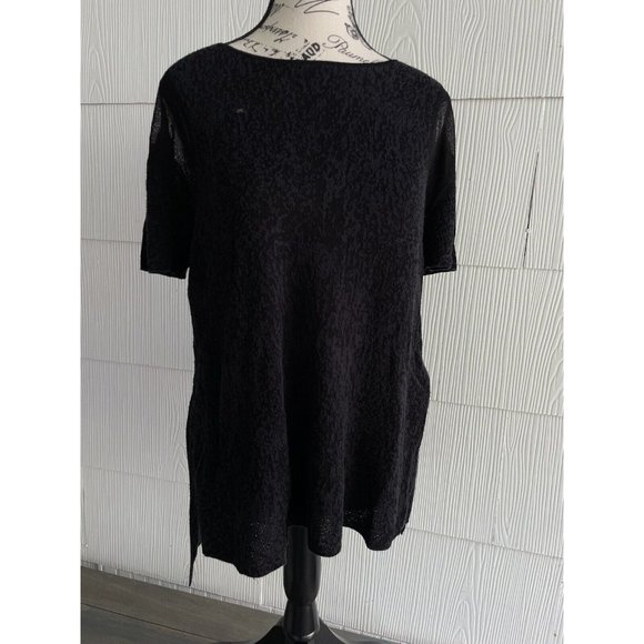 Eileen Fisher Tops - Eileen Fisher XL Black Short Sleeve Top Italian Yarn Cotton Viscose Nylon (CL1)